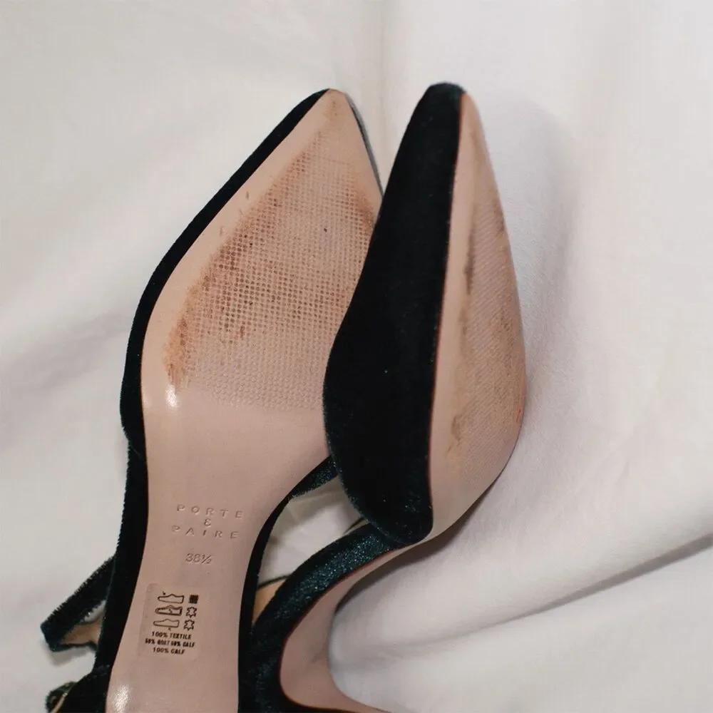 Porte & Paire Green Velvet Cutout Accent D'Orsay Pumps Heels Straps Size US 8